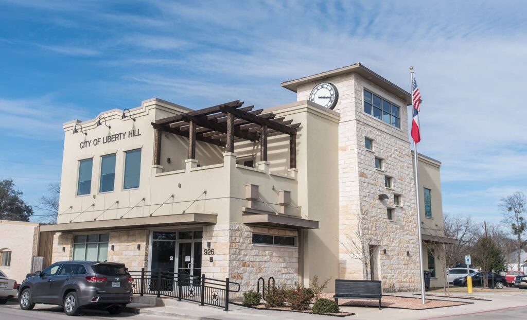 Downtown City building in Liberty Hill, where Alpha Team Roofing services